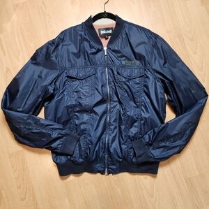 Just Cavalli Navy Blue Jacket Italy Size 56 US Size 46 Nylon Polyamide Bomber